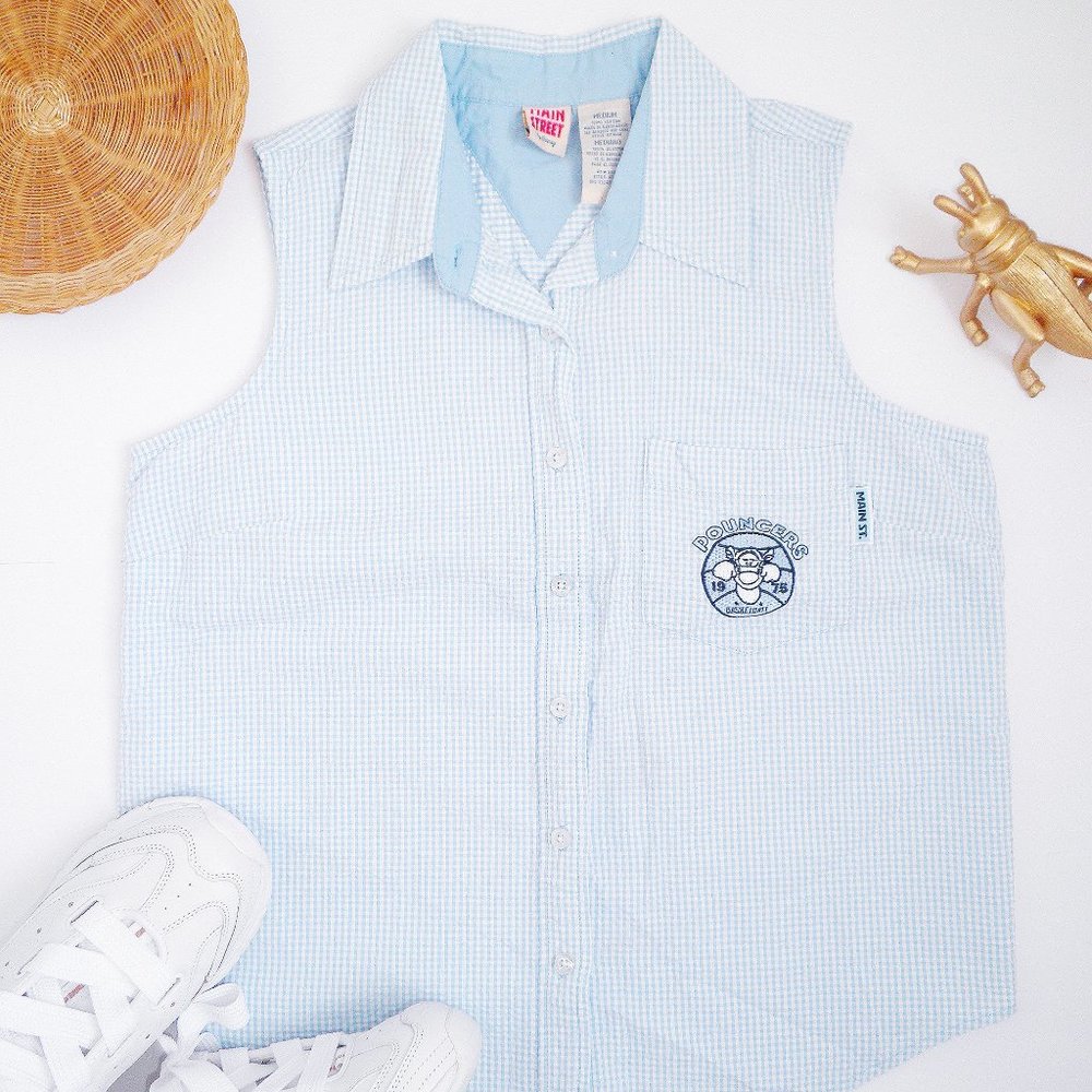 Vintage Y2K TIGGER Blue Gingham MAIN STREET DISNEY Top M